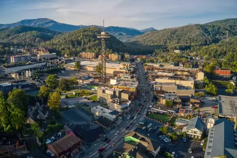 Aerial,View,Of,Gatlinburg,,Tennessee,In,The,Morning