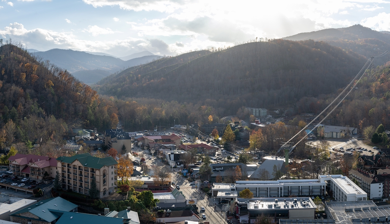 fall colors in the Smokies in downtown Gatlinburg